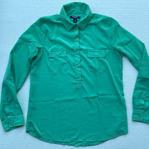 Old Navy Women Top Shirt Long Sleeve Collared Shirt Green Size XS - Picture 2 of 10